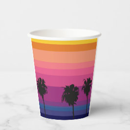 Lebhafter, farbenfroher Sonnenuntergang im Ozean u Pappbecher