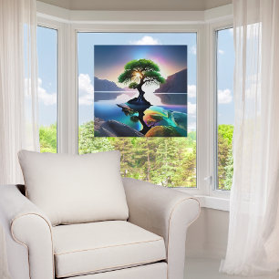 Lebhafter Farbtonbaum in einem Stream Fensteraufkleber