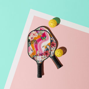 Lebhafter Fluss Funky Retro Tropical Monogram Pickleball Schläger