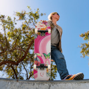 Lebhafter Fluss   Funky Retro Tropical Monogram Skateboard