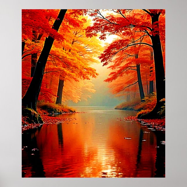 Lebhafter Fluss im Herbst Gold Design Poster (Vorne)