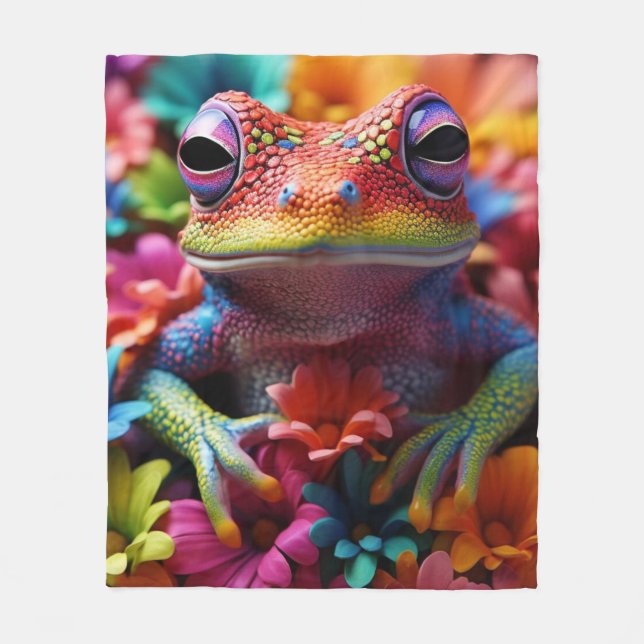 Lebhafter gefärbter Frosch mit Blume, strahlende F Fleecedecke (Vorderseite)