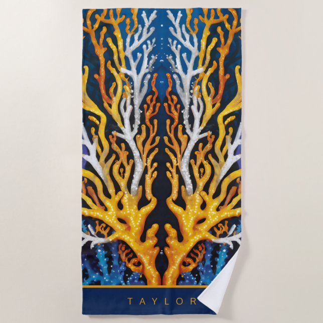 Lebhafter Gelber Ozean Coral Personalisiert Strandtuch (Vorderseite)