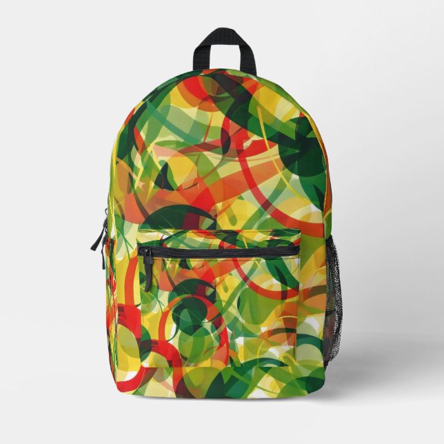 Lebhafter, gelber und grüner Abstrakter Jugendstil Bedruckter Rucksack (Vorderseite)