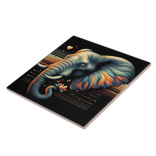 Lebhafter gemusterter Elefant bei Sonnenuntergang Fliese