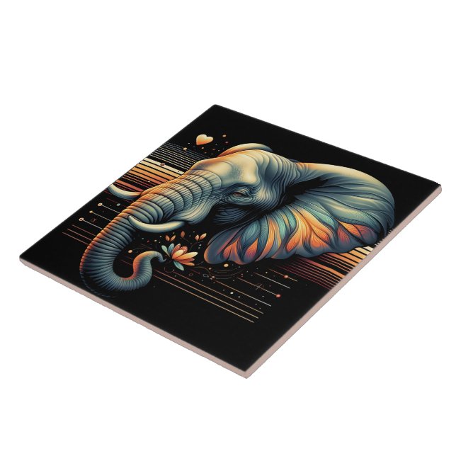 Lebhafter gemusterter Elefant bei Sonnenuntergang Fliese (Seite)