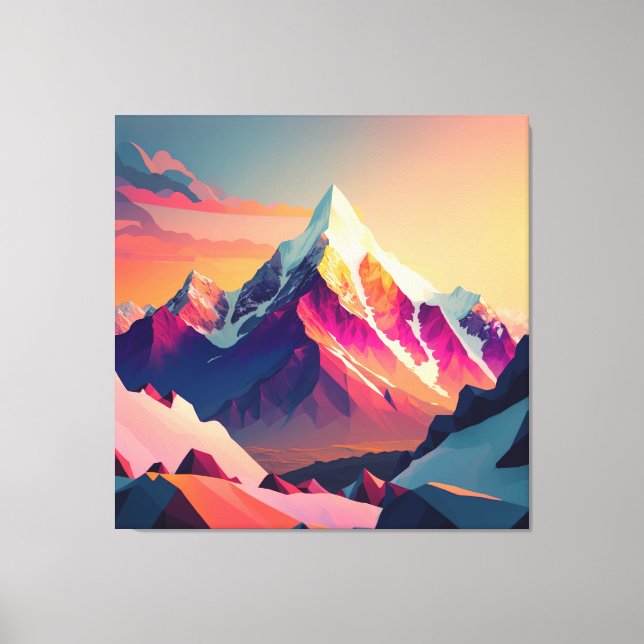 Lebhafter Gipfel: Ein schneebedeckter Berg bei Son Leinwanddruck (Vorderseite)