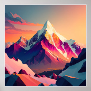 Lebhafter Gipfel: Ein schneebedeckter Berg bei Son Poster