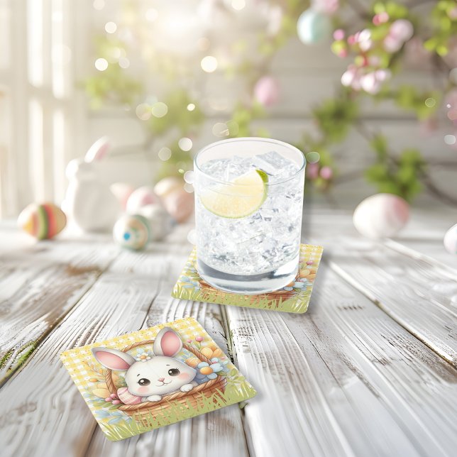 Lebhafter glücklicher Ostern im gelben Hintergrund Rechteckiger Pappuntersetzer (Vibrant Happy Easter in a Yellow background Square Paper Coaster)