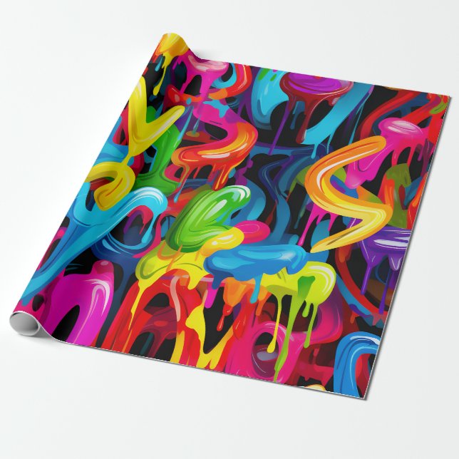 Lebhafter Graffiti-Tropfen Geschenkpapier (Ungerollt)