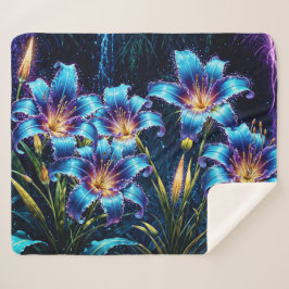 Lebhafter heller, blühender digitaler Fantasiegart Sherpadecke