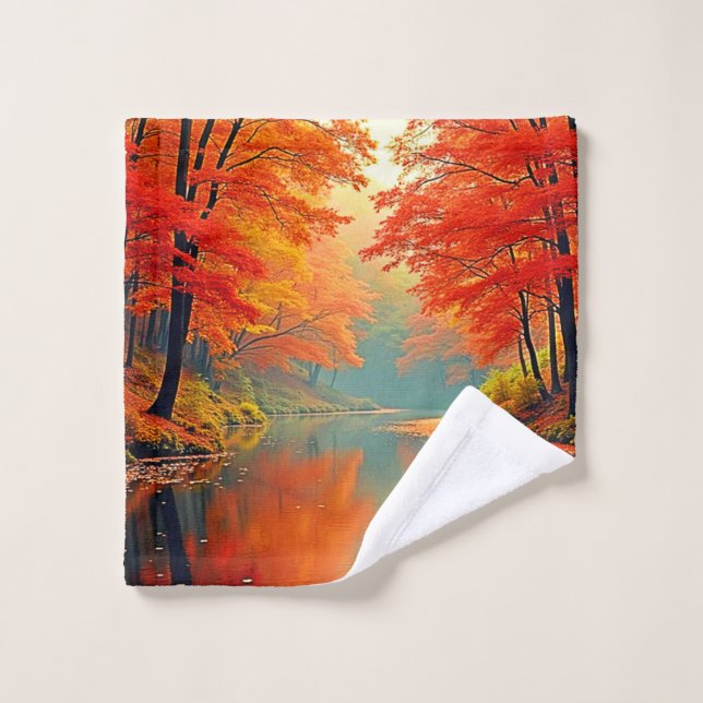 Lebhafter Herbstwald Badhandtuch Set (Waschlappen)