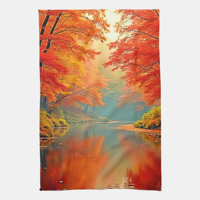 Lebhafter Herbstwald Geschirrtuch (Vertikal)