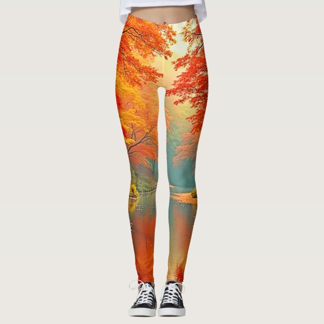Lebhafter Herbstwald Leggings (Vorderseite)