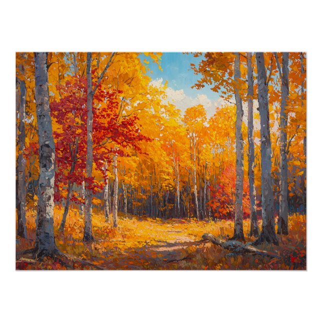 Lebhafter Herbstwald mit Orange & Crimson-Blätter Poster (Vorderseite)