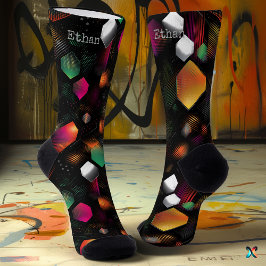 Lebhafter Hexagon mit Metallic Orange, Green & Pin Socken