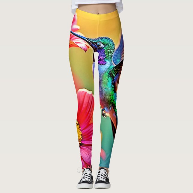 Lebhafter Hummingbird im Sunset Design Leggings (Vorderseite)