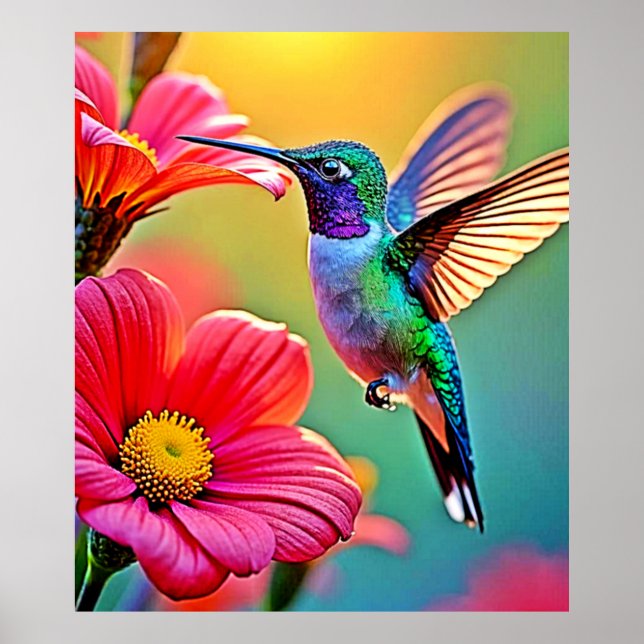 Lebhafter Hummingbird im Sunset Design Poster (Vorne)