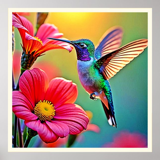 Lebhafter Hummingbird im Sunset Design Poster (Vorne)