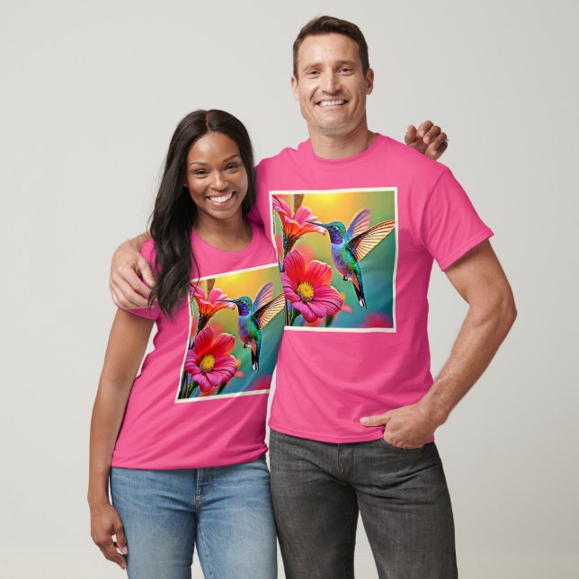 Lebhafter Hummingbird im Sunset Design T-Shirt (Unisex)