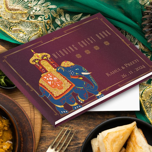 Lebhafter indischer Hochzeitssake aus Rot und Gold Gästebuch (Vibrant Red and Gold Indian Wedding Keepsake Guest Book)