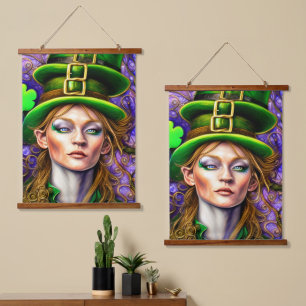 Lebhafter irischer St. Patrick's Day Modern Leprec Wandteppich Mit Holzrahmen