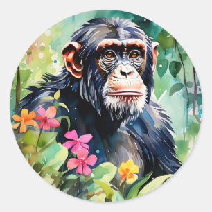 Lebhafter Jungle Chimpanzee Runder Aufkleber