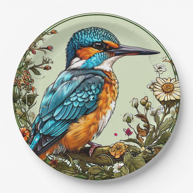 Lebhafter Kingfisher Bird Pappteller (Vorderseite)