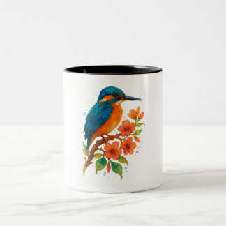 Lebhafter Kingfisher mit Blüten - Wasserfarben Kun Zweifarbige Tasse