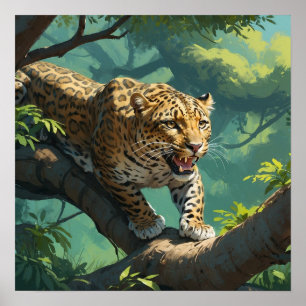 Lebhafter Leopard-Spaziergang auf dem Bild der Zwe Poster