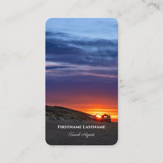 Lebhafter Meeresstrand Sonnenuntergang Reise Agent Visitenkarte (Vorderseite)