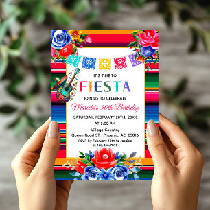Lebhafter mexikanischer Serape Fiesta zum Geburtst Einladung