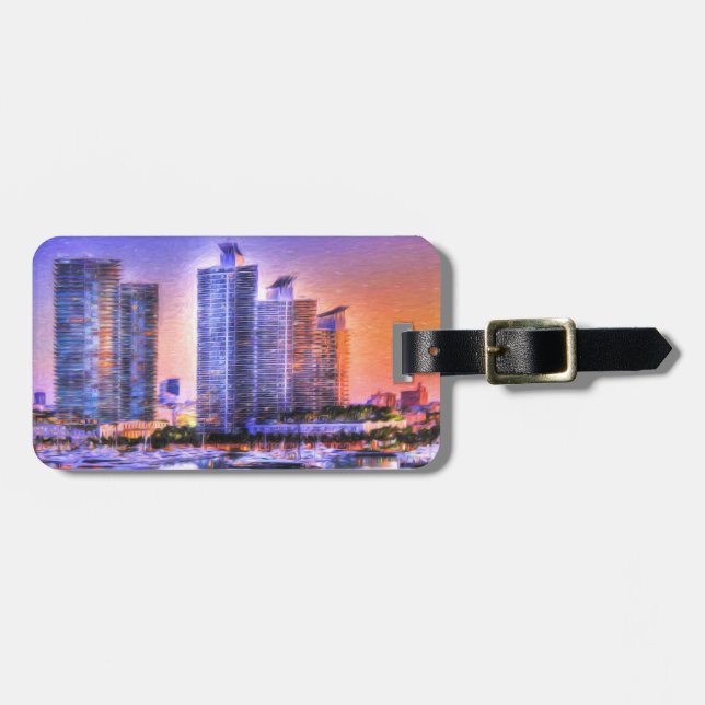 Lebhafter Miami Skyline Sunrise Gepäckanhänger (Vorderseite horizontal)
