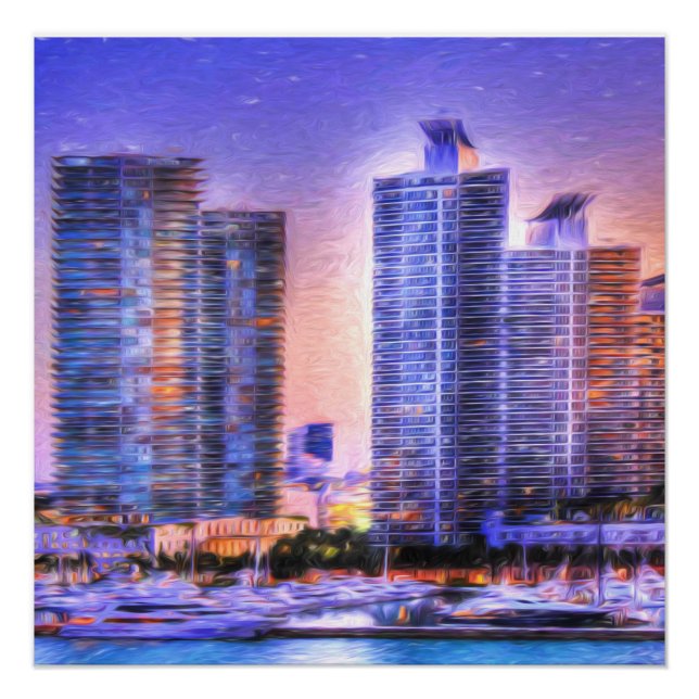 Lebhafter Miami Skyline Sunrise Poster (Vorderseite)