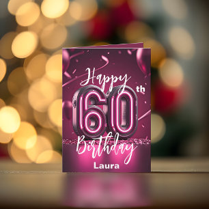 Lebhafter moderner Chic Neon Pink 60. Geburtstag Karte
