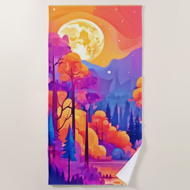 Lebhafter Moonlit-Wald Strandtuch (Vorderseite)
