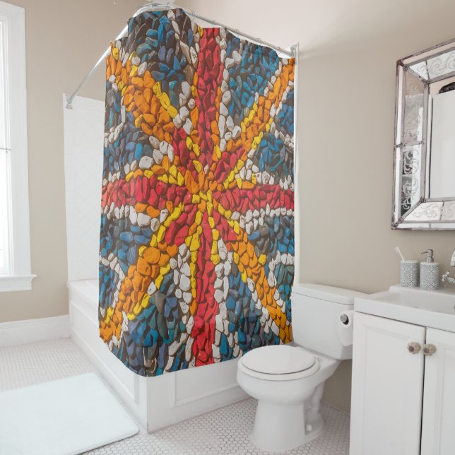 Lebhafter Mosaik Union Jack Duschvorhang (Beispiel)