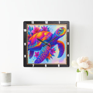 Lebhafter Multicolor-Schildkrötenmeer Quadratische Wanduhr