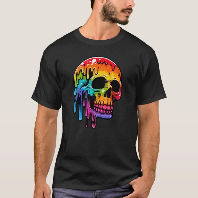 Lebhafter Multicolor Skull T-Shirt (Vorderseite)
