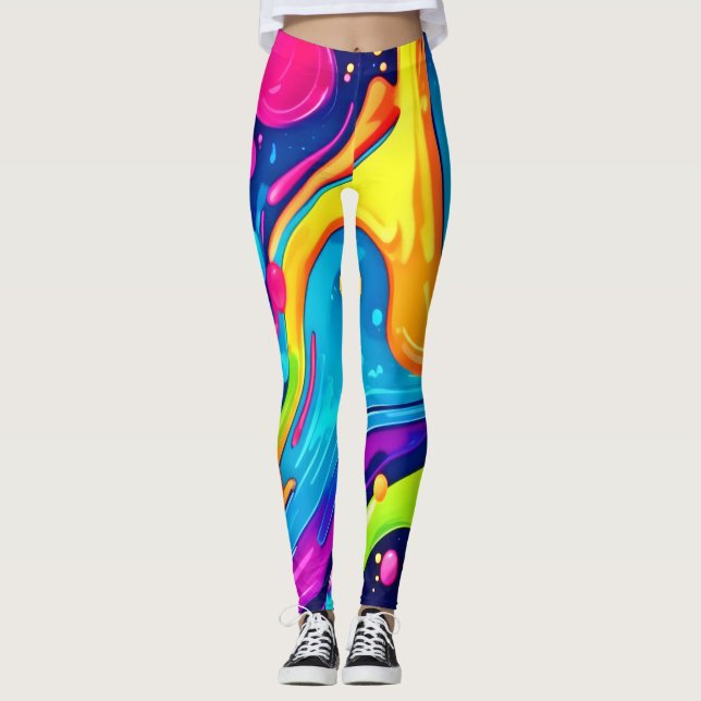 Lebhafter Neon Abstrakt Art Splash Leggings (Vorderseite)