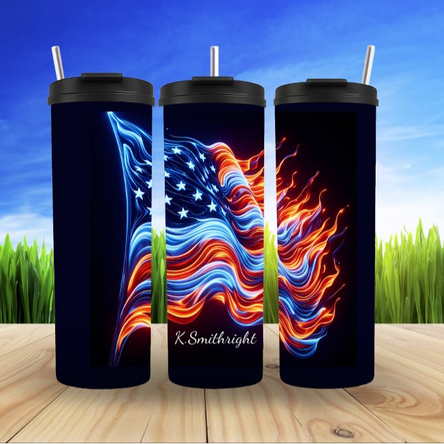 Lebhafter Neon American Flag Tribute Thermosbecher (Von Creator hochgeladen)