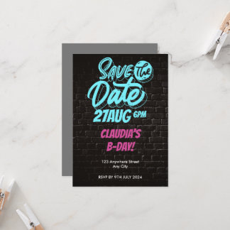 Lebhafter Neon Brick Wall Geburtstag Save the Date Einladung