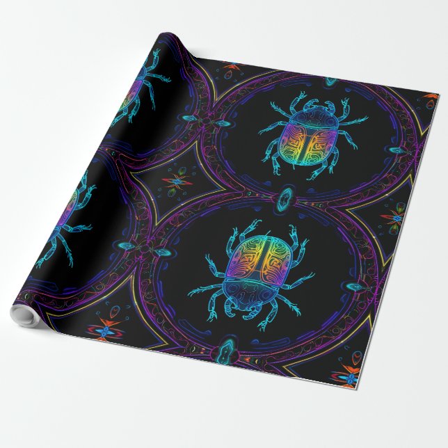 Lebhafter Neon Scarab Geschenkpapier (Ungerollt)