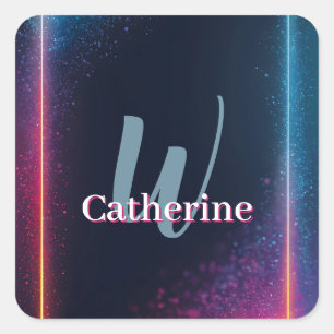 Lebhafter Neonlichtrahmen mit Individuelle Name Quadratischer Aufkleber