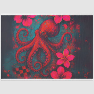 Lebhafter Oktopus und tropische Florals - Dekoupag Seidenpapier