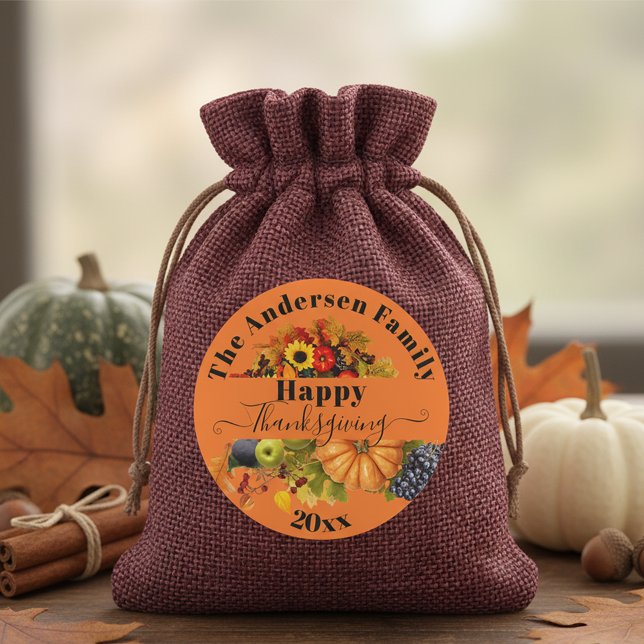 Lebhafter Orange Fall Cornucopia Family Erntedank Runder Aufkleber (Von Creator hochgeladen)