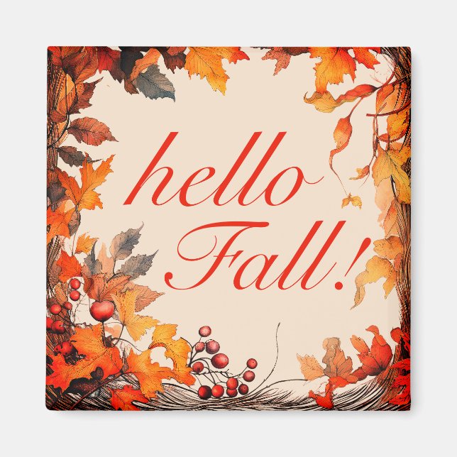 Lebhafter Orange "Hallo Fall"! Herbstleaves Magnet (Vorne)