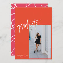 Lebhafter Orange Pink Trendy Script Foto Abschluss