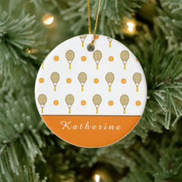 Lebhafter Orange Tennis Fun Personalisiert Player  Keramik Ornament