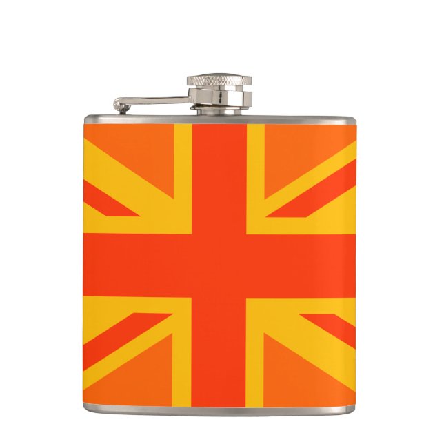Lebhafter Orange Union Jack British Flag Swag Flachmann (Vorderseite)